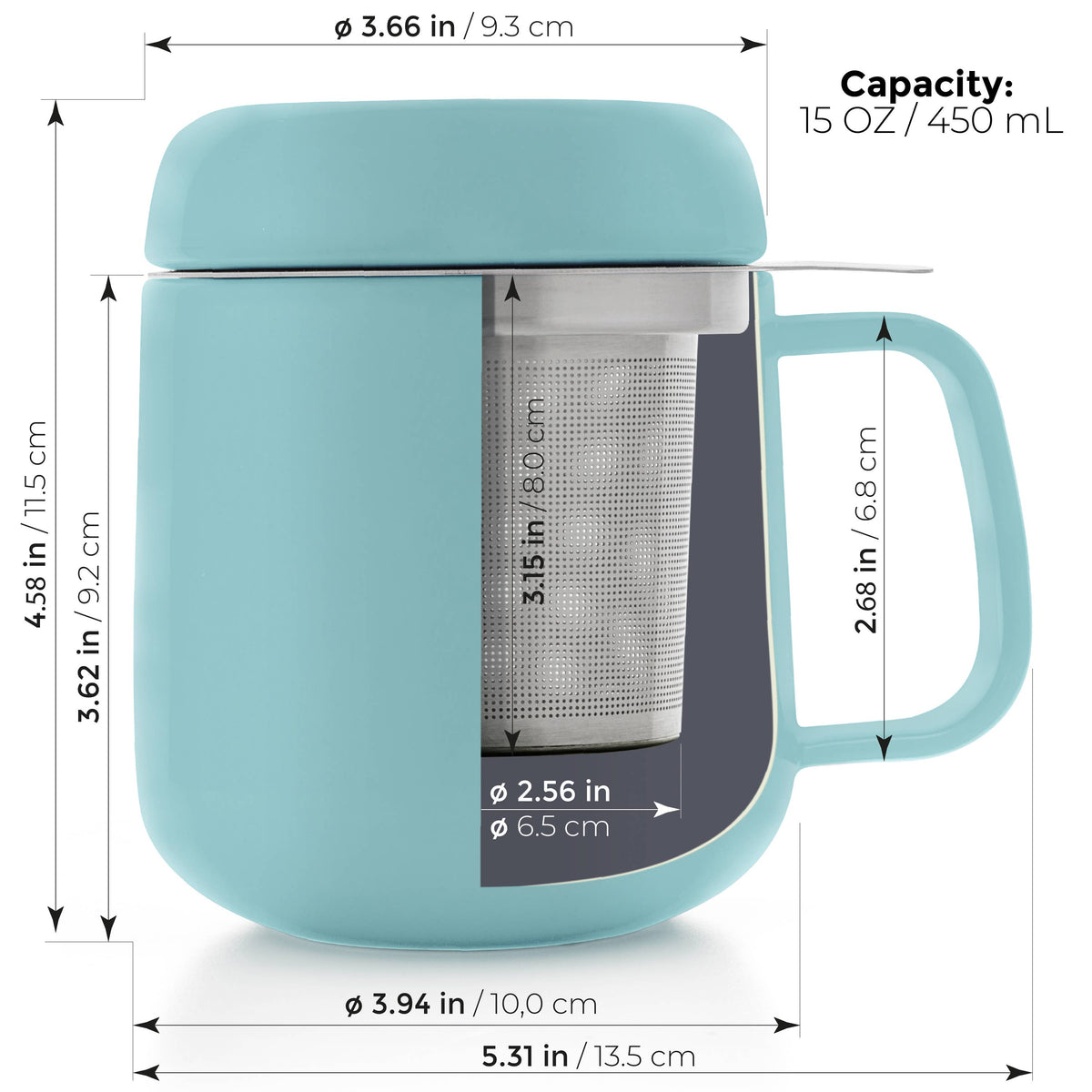 Sumo Porcelain Matte Finish Mug Cup With Infuser 15oz