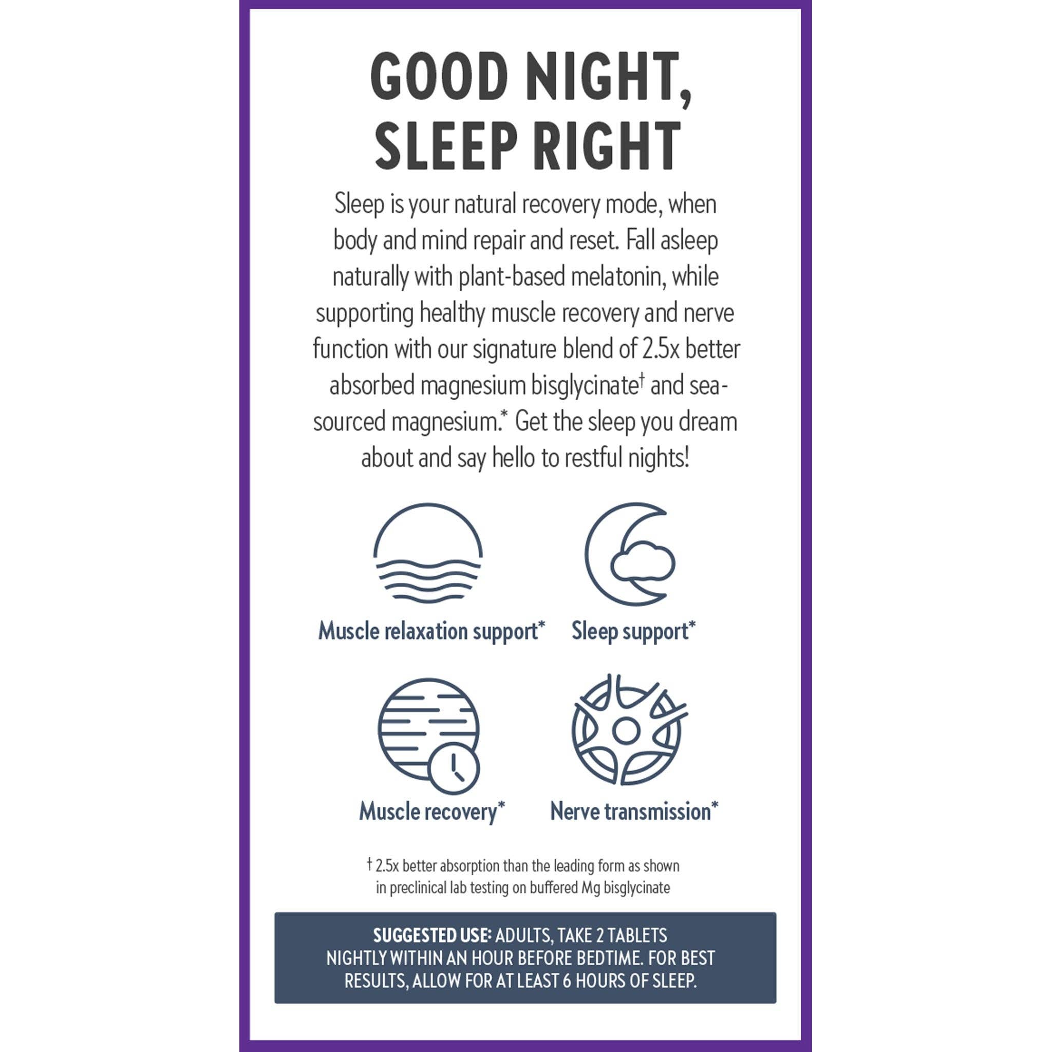 Magnesium + Plant-Based Melatonin, 60 Tablets