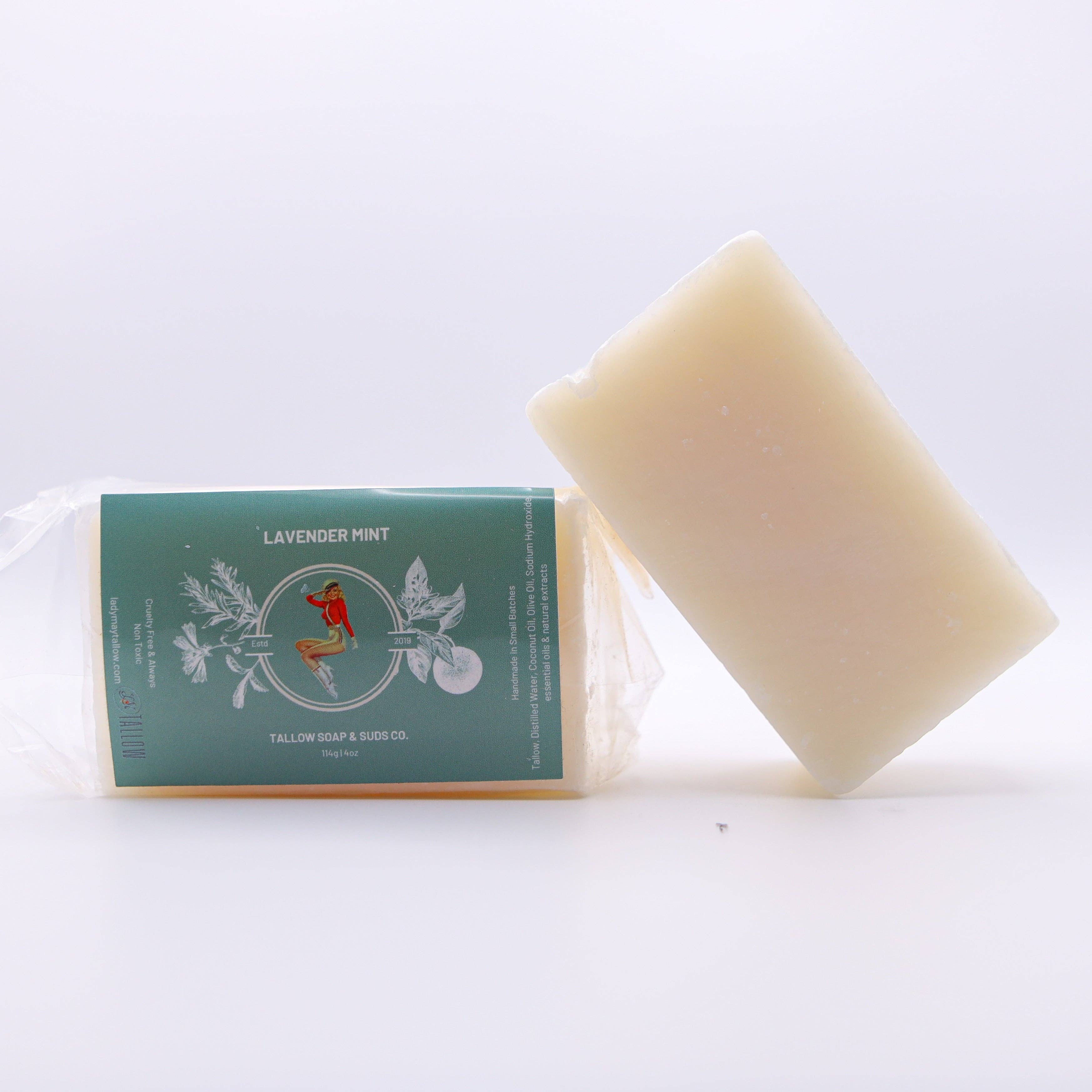 Lavender Mint Tallow Soap, All Natural Face, Body, Hair and Shave Bar