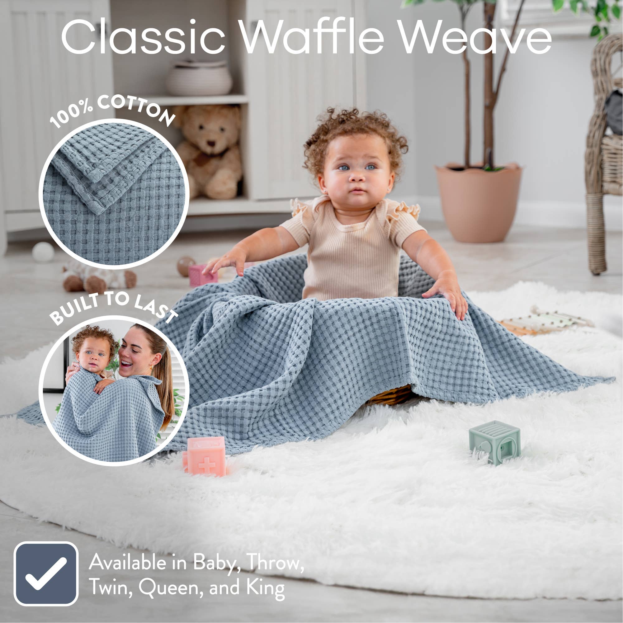 Waffle Baby Blanket, 40" x 40" Swaddle Blanket by Comfy Cubs