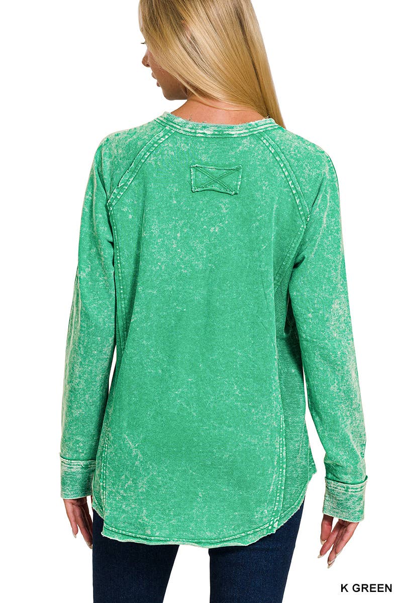 ....SI-25433 Washed F/Terry Button Henley Raglan Top w\ back pat