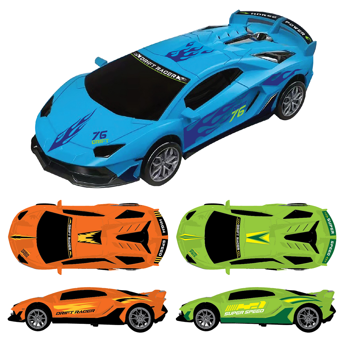 Large Sideways Drift Racers Friction Car Assortment - 12/Pk