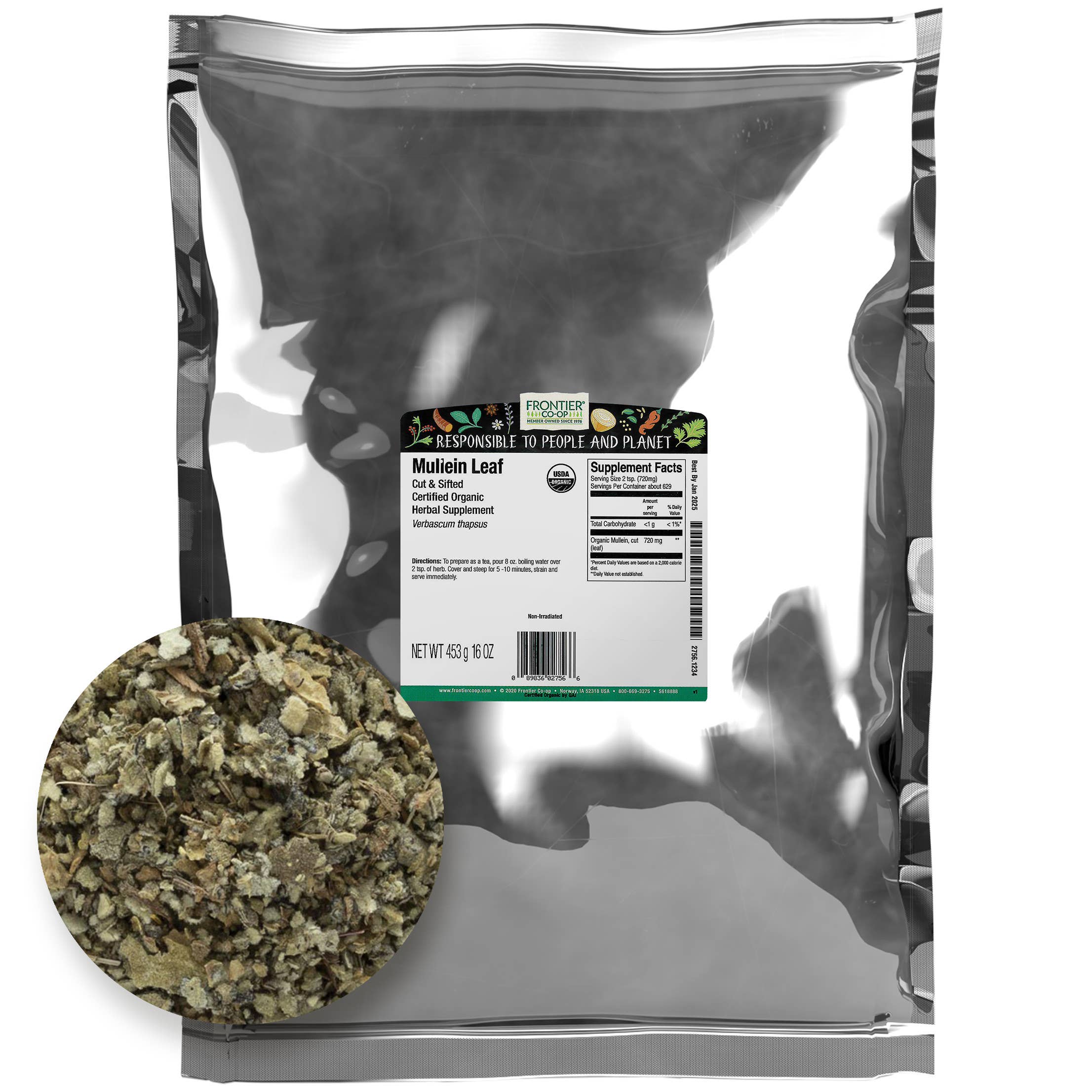 Mullein Leaf, Cut & Sifted, Organic, Non ETO, Bulk, 1lb