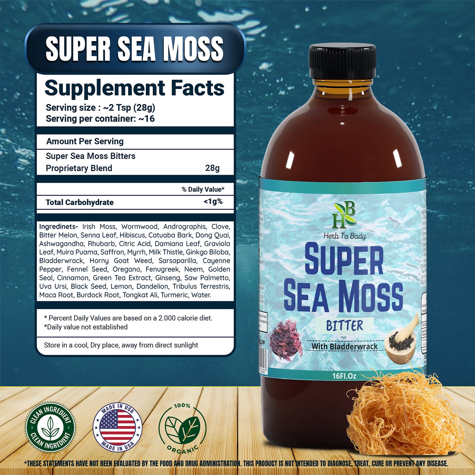 Super Sea Moss Bitter - 16oz | Eco-Conscious Herbal Tonic