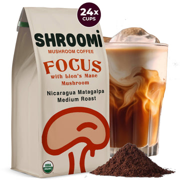 Shroomi Mushroom Coffee - Medium Roast Nicaragua, Ground Organic Coffee, 10oz Bag