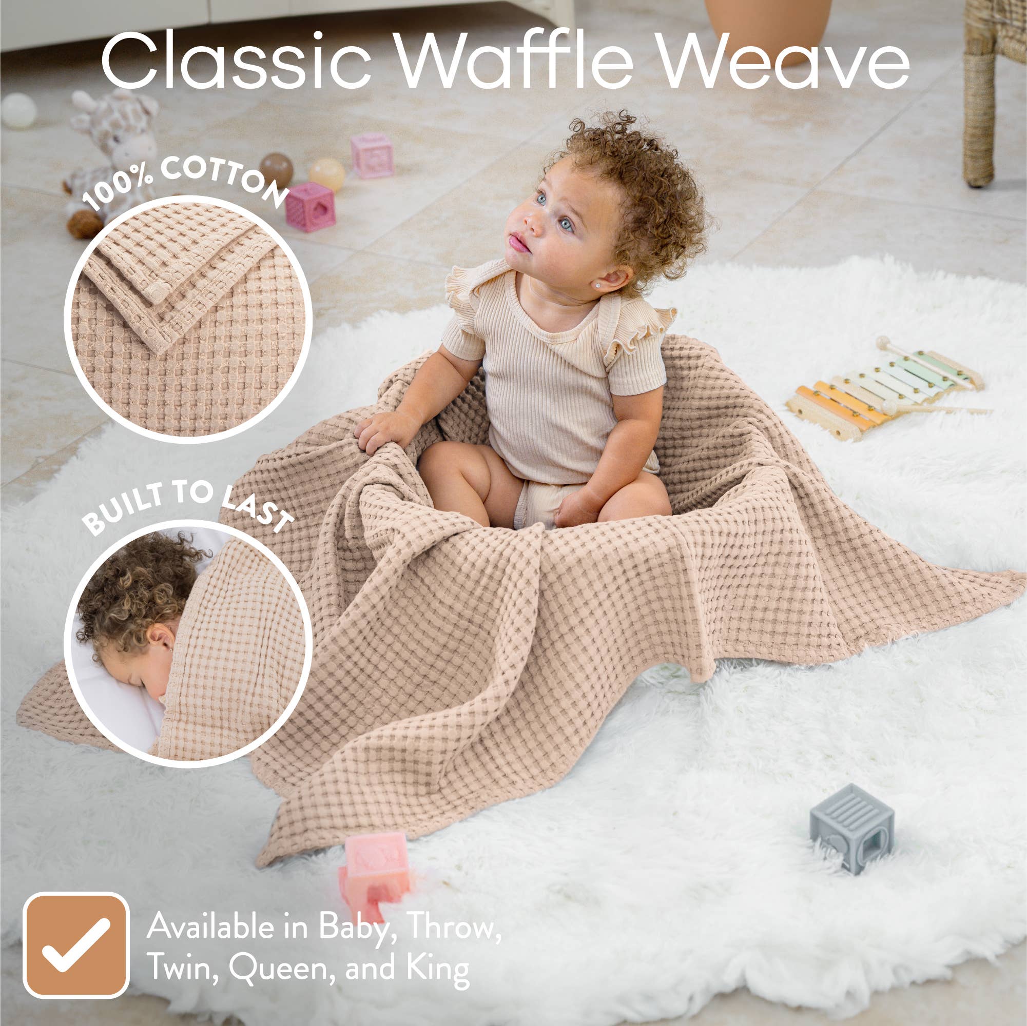 Waffle Baby Blanket, 40" x 40" Swaddle Blanket by Comfy Cubs