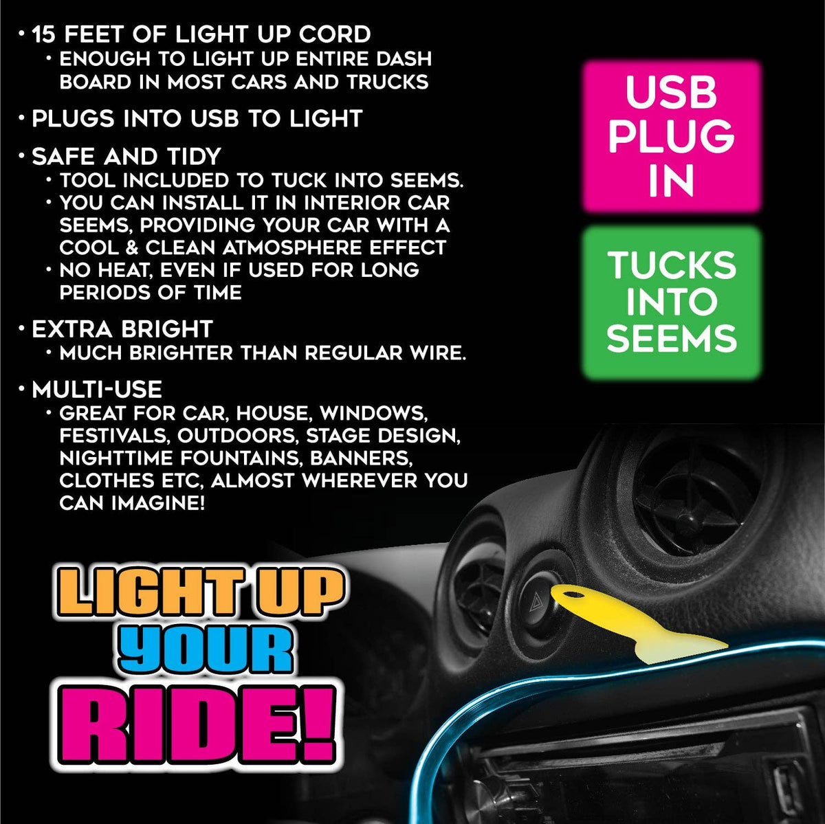Car Vibez Car Interior Light Strip Mood Light- 6/Pack