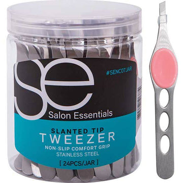 The Salon Essentials Slant Non-Slip Tweezers 24CT