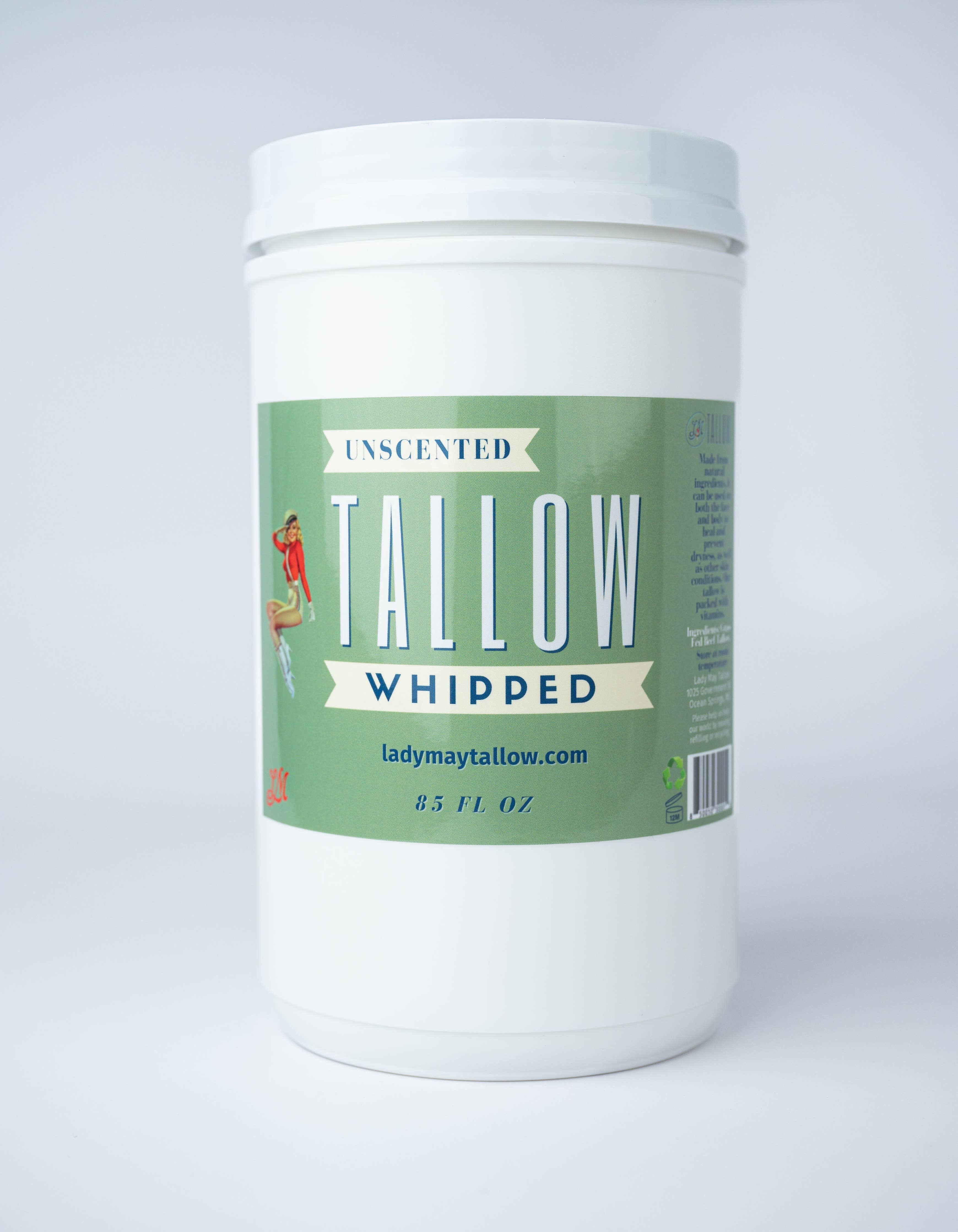 Unscented Whipped Tallow – All-Natural Moisturizer | Pure Beef Tallow Cream for Face & Body |Lady May Handmade, Preservative-Free Skincare