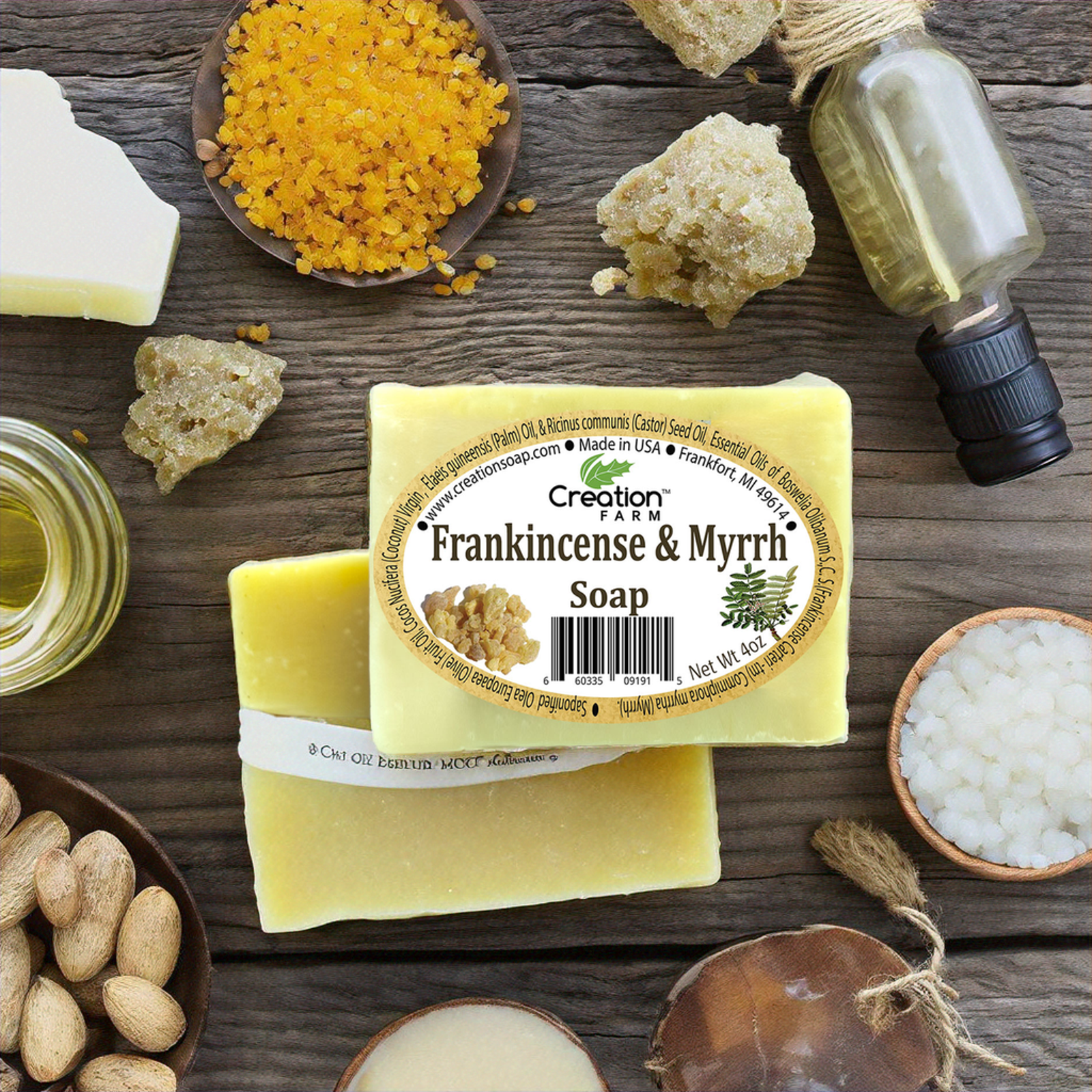 Creation Farm Frankincense & Myrrh Soap 2 Pack of 4 oz Bars,
