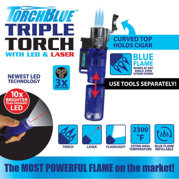Torch Blue Triple Flame Torch Lighter with Light - 12/Pack