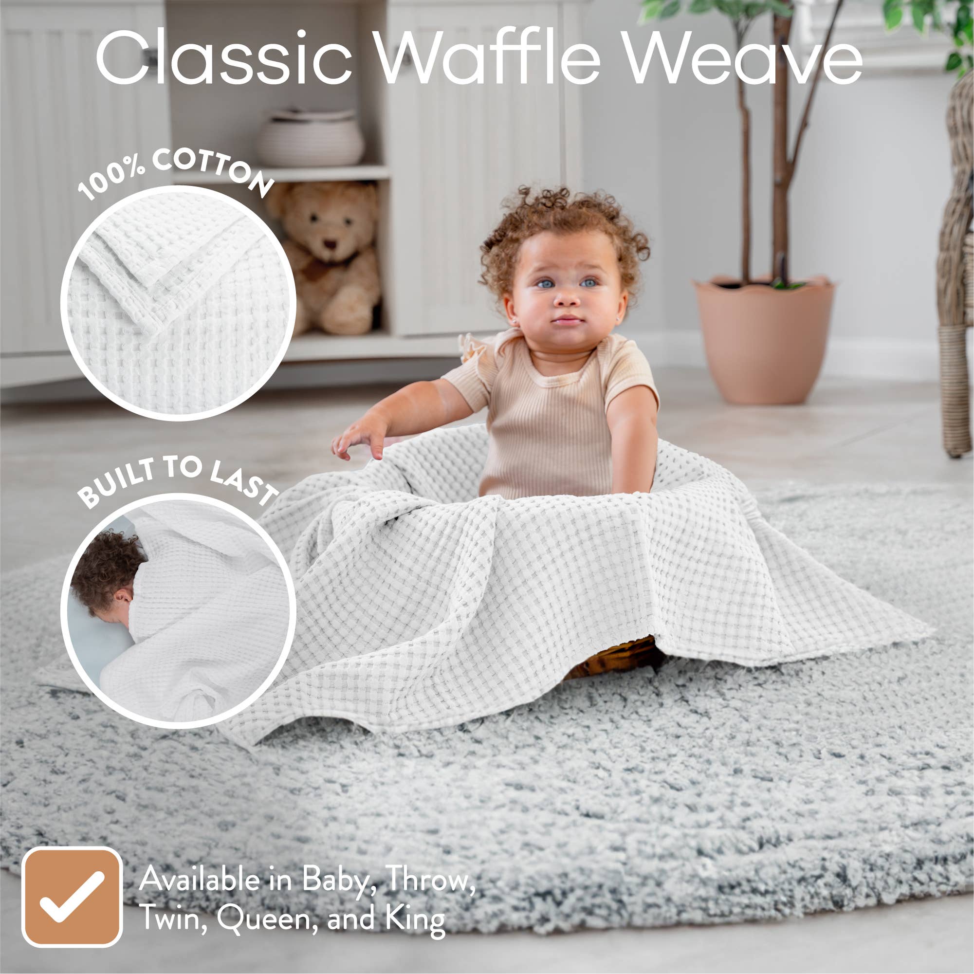 Waffle Baby Blanket, 40" x 40" Swaddle Blanket by Comfy Cubs