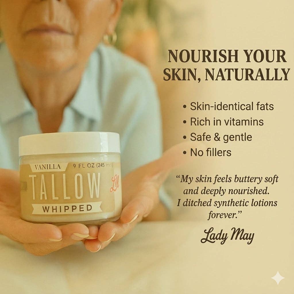 Vanilla Whipped Tallow Moisturizer | Natural Beef Tallow Lotion | Pure, Preservative-Free Skincare by Lady May