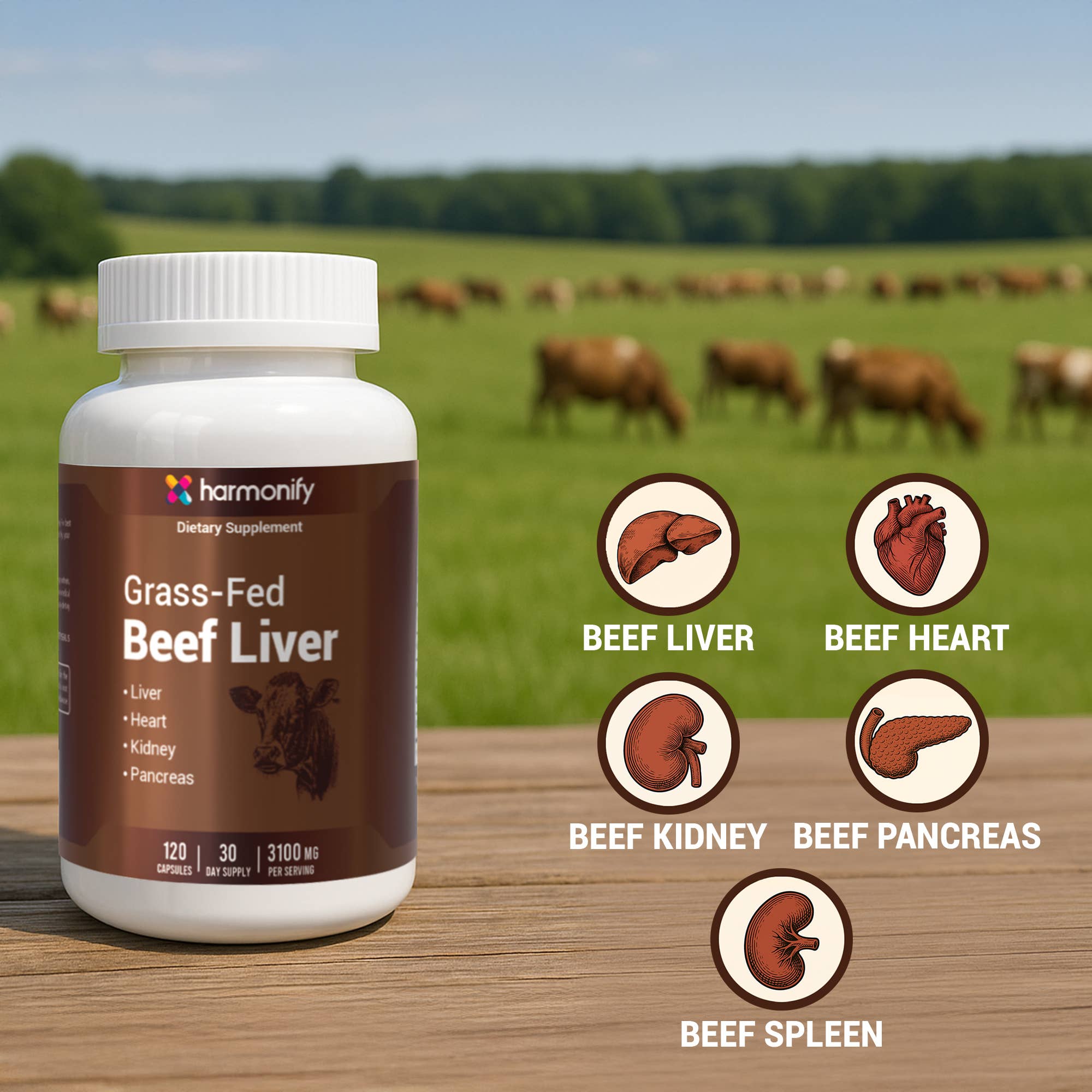 Grass Fed Beef Liver Capsules 3100mg Organ Meat Supplement
