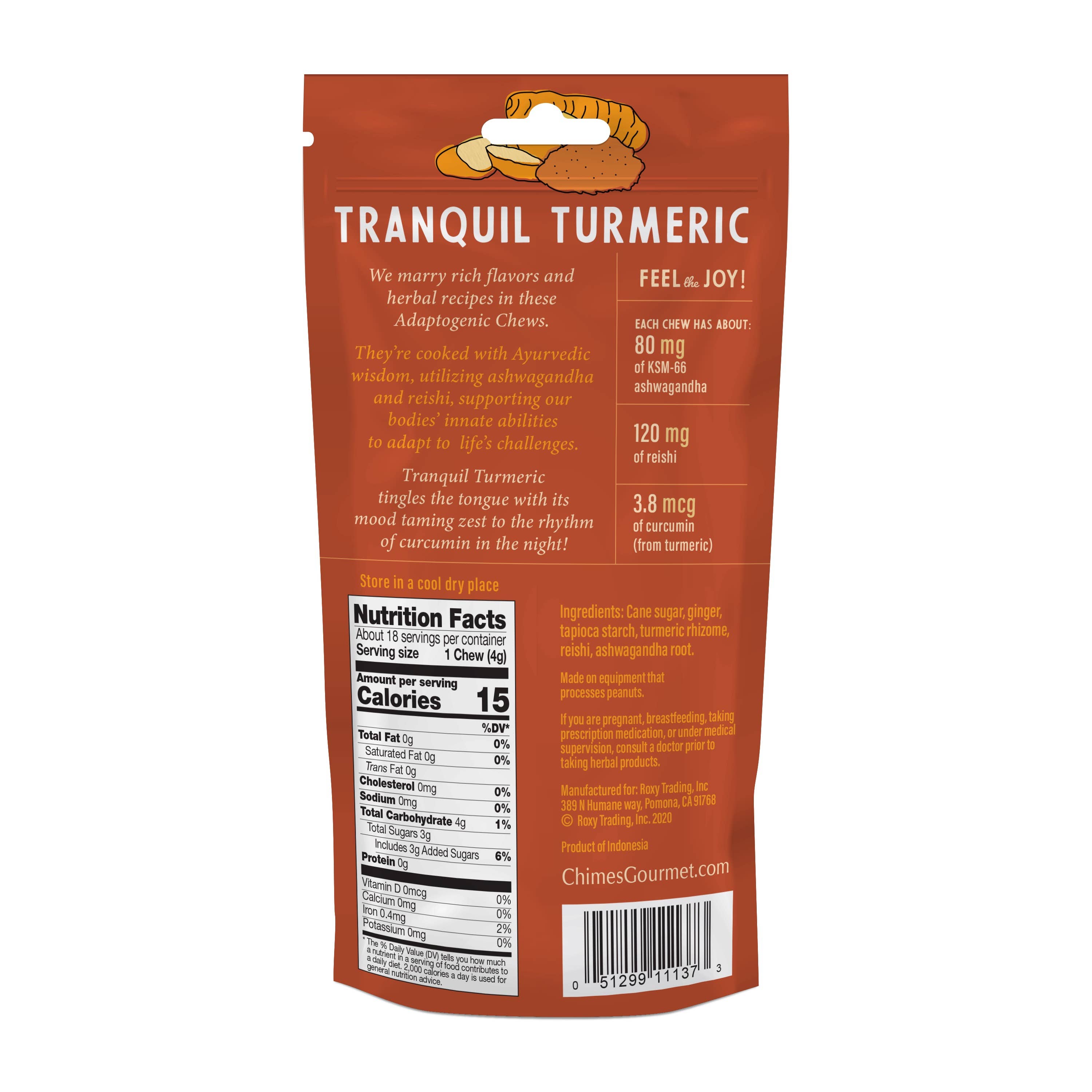 Chimes Tranquil Turmeric Adaptogenic Ginger Chews Candy - 2.