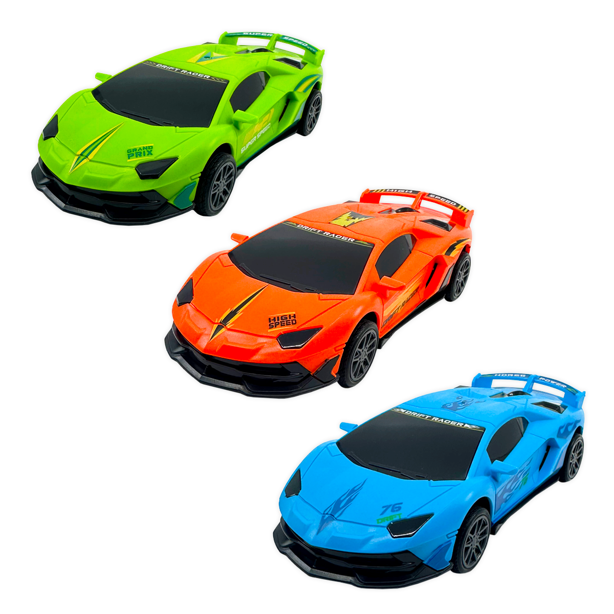 Large Sideways Drift Racers Friction Car Assortment - 12/Pk