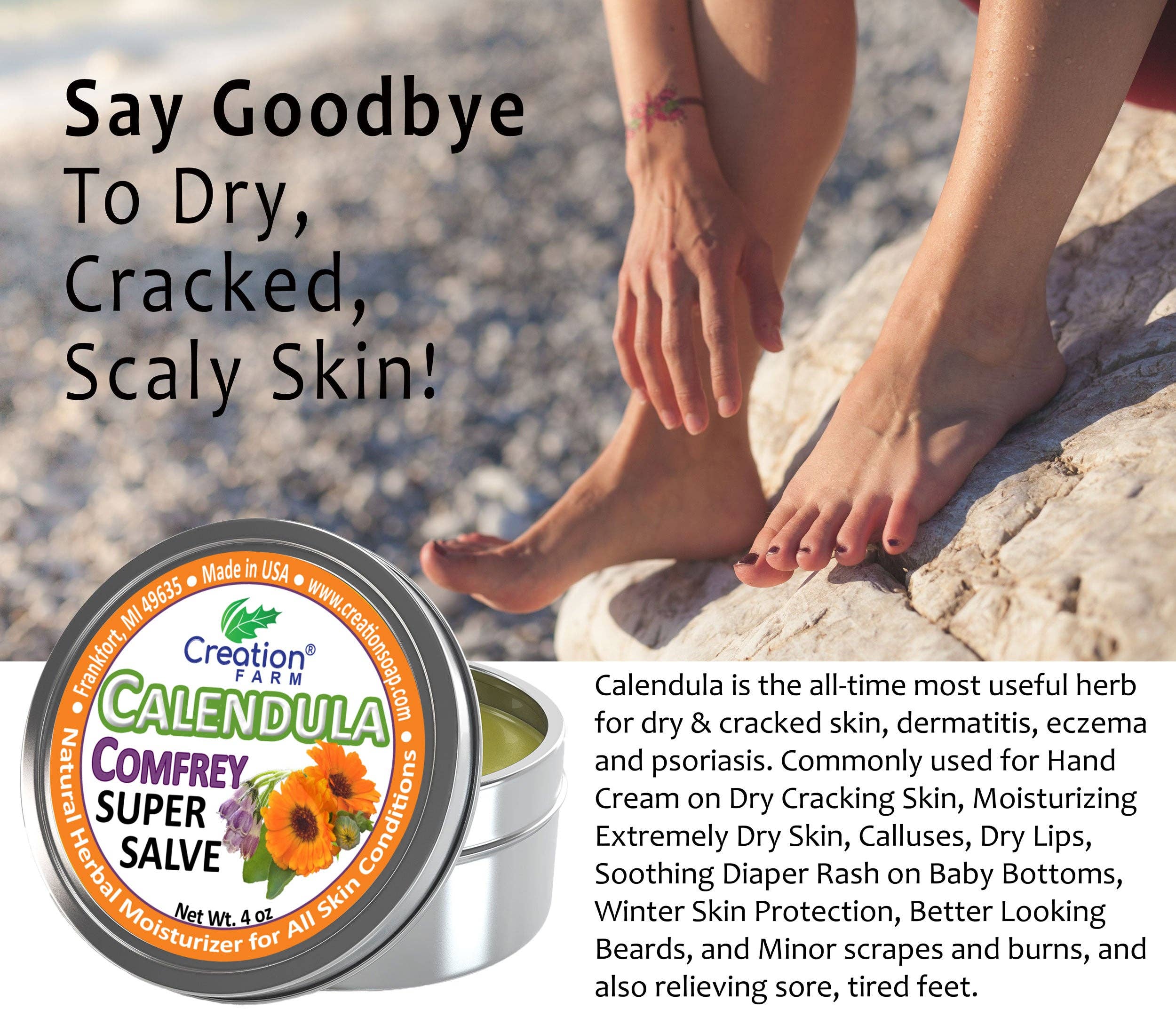 Calendula-Comfrey Salve - Super Salve - Large 4 oz Tin, Super Salve, Herbal Salve