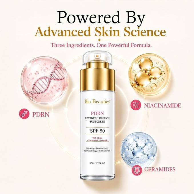 SPF 50 Face Sunscreen with PDRN, Broad Spectrum & Water Resistant, Niacinamide and Ceramides for Brightening and Firming
