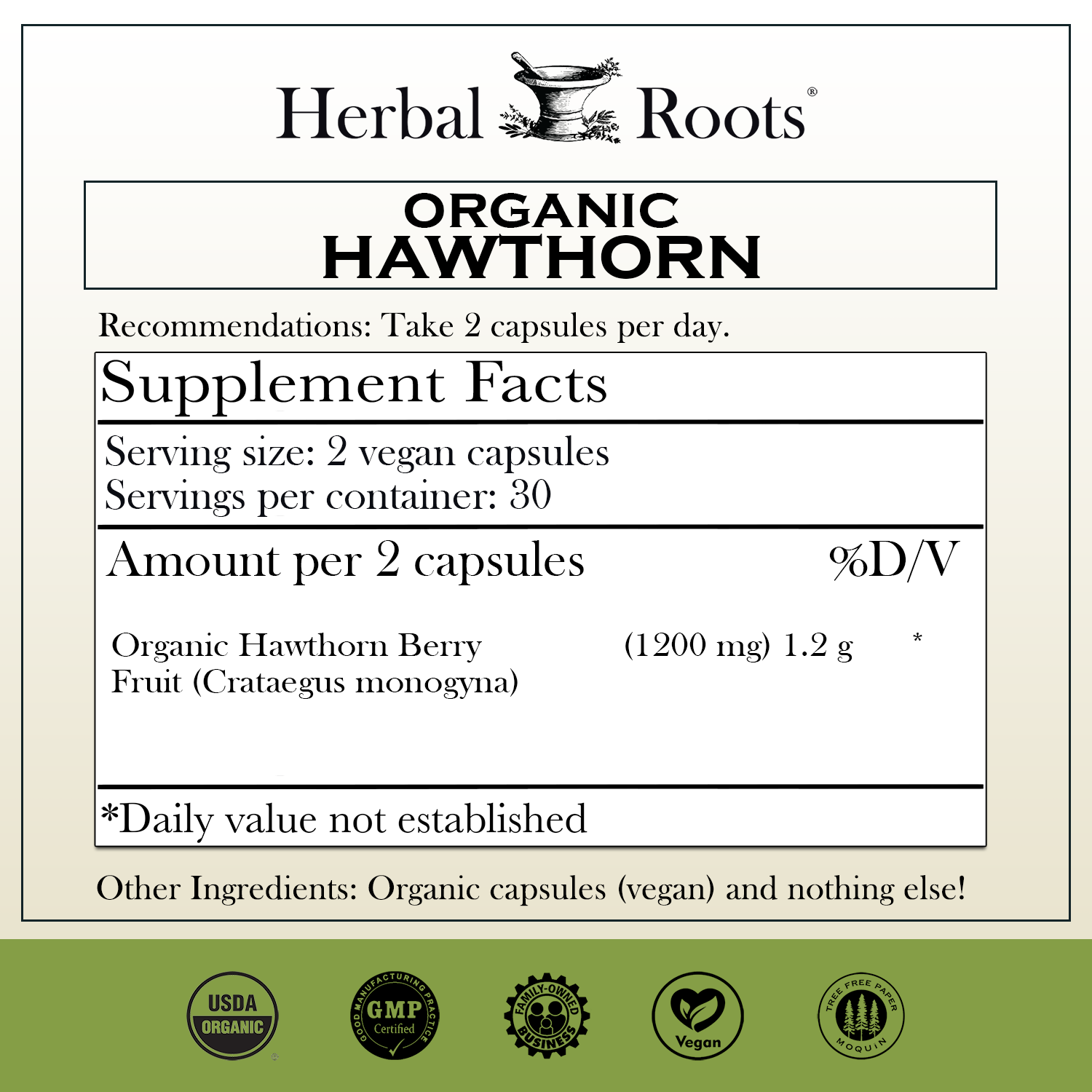 Herbal Roots Organic Hawthorn Berry Capsules